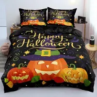Sonstiges Bettwäsche Set 200x200 cm 3-teilig Halloween Kürbis 3D Microfaser mit Reißverschluss 2 Kissenbezüge 80x80 cm