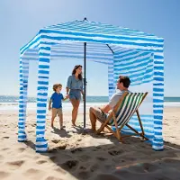 StarTech.com Strandpavillon - Strandzelt - 183 x 183 cm - UPF 50+ UV-Schutz - Mit Seitenwand & Sandsäcken - Leicht & Tragbar - Blau gestreift