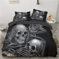 Sonstiges Bettwäsche-Set 3D Skull Halloween-Thema 135x200cm + 80x80cm Mikrofaser mit Reißverschluss