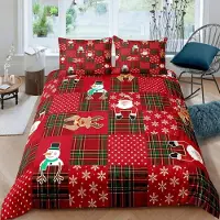 Sonstiges Bettwäsche-Set 200x200 cm 3-teilig Mikrofaser Rot Kariert mit 2 Kissenbezügen 80x80 cm