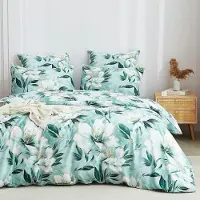 Sonstiges Bettwäsche-Set 200x220 cm Mintgrün Grün Weiß Blütenmuster Mikrofaser 2 Kissenbezüge 80x80 cm