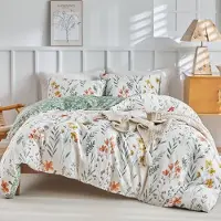 Sonstiges Bettwäsche-Set 3-teilig Baumwolle Weiß/Grün 240x220 cm + 2x 50x75 cm Blattmotiv