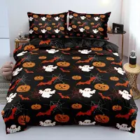 Sonstiges Bettwäsche-Set 200x220 cm 3-teilig Halloween Motiv Kürbis Geist Mikrofaser mit Reißverschluss 2 Kissenbezüge 80x80 cm
