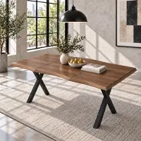 Ninkear Esstisch 160x78x75cm, 4-6 Personen, Wellenplatte, X-Eisenbeine, Walnuss (Walnut)
