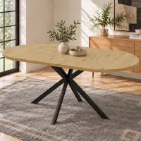 Ninkear Ausziehbarer Esstisch 160/120x80cm, 4-6 Personen, oval, Metallbeine, Holzfarbe (Wood)
