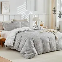 Sonstiges Bettwäsche-Set 155x220 cm 3-teilig Mikrofaser Blätter Grau/Weiß