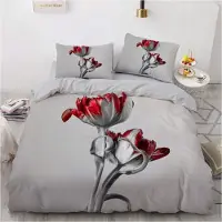 Sonstiges Bettwäsche Set 220x240cm Vintage Blumen Muster Grau Mikrofaser 2 Kissenbezüge 80x80cm