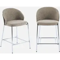 Sweeek - 2er-Set Barhocker aus Pappelholz nussbaumfarben, und verchromten Stahl mit strukturiertem Stoffbezug - Taupe