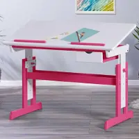 OEM Kinder-Schreibtisch höhenverstellbar, Massivholz, rosa/weiß