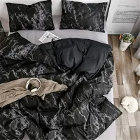 Sonstiges Bettwäsche Set 180x220 cm Schwarzer Marmor 3-teilig Mikrofaser mit 2 Kissenbezügen 50x75 cm Reißverschluss