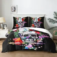 Sonstiges Bettwäsche Set 3-teilig Totenkopf Schädel Muster Gothic 140x200 cm + 2x 65x65 cm Microfaser 3D-Druck