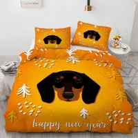 Sonstiges Bettwäsche-Set Dackel 200x200 cm 3-teilig Mikrofaser Wendebettwäsche mit Reißverschluss 3D Motiv