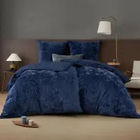 Sonstiges Samt Bettwäsche 4-teilig 135x200 cm Marine Blau mit 2 Kissenbezügen 80x80 cm