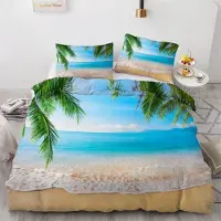 Sonstiges Bettwäsche-Set Palmenblätter 220x240 cm 3-teilig Mikrofaser Wendebettwäsche mit Reißverschluss 2 Kissenbezüge 80x80 cm
