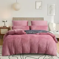 Sonstiges Winter Bettwäsche 220x240 cm Rosa Altrosa Grau Fleece Kuschelig 2 Kissenbezüge 80x80 cm
