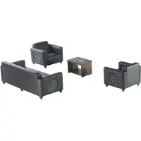 AEA Arbeitszimmer-Set 4tlg Schwarz 3-Sitzer 2x Sessel Braun Couchtisch Modern