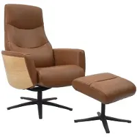 KAWOLA Relaxsessel VANITAS Drehsessel Eiche Leder braun mit Hocker
