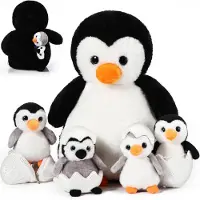 Merkloos Solidchoice - Kuscheltier-Set mit Pinguinen - 7 Stück - 35 cm - Plüschtier - Mama/Küken - Geschenk für Kinder - Weich und kuschelig - Plüschtiere