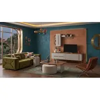 AEA TV Lowboard Haengendes Regal Couchtisch Beistelltisch Pouf modern braun