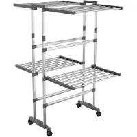 vidaXL Wäscheständer 2 Etagen mit Rollen Silbern 60x70x106 cm