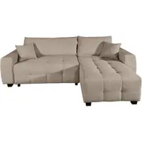 Otto Home Polsterecke "Bella Couch L-Form, B: 234 cm, Zierkissen inklusive", beige (taupe), B:234cm H:87cm T:162cm, 100%Polyester, Sofas, Polsterecke, mit Schlaffunktion & Bettkasten, Wohnkomfort