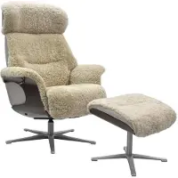 KAWOLA Sessel TOSAR Relaxsessel drehbar Schaffell beige mit Hocker