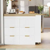 Sonstiges Bartisch Stehtisch mit 6 Schubladen 360° drehbar Esstisch Hausbar Homeoffice Schreibtisch Weiß 128-203x40x90cm
