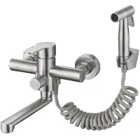 Sonstiges Küchenarmatur Wandmontage mit Spritzpistole 360° drehbar Edelstahl gebürstet 18cm Auslauf