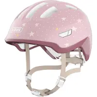ABUS Kinderhelm Smiley 3.0 FL.ACE LED - mit Magnetverschluss, Rücklicht und Insektenschutz - Fahrradhelm für Kinder und Kleinkinder auf Laufrad, Fahrrad und im Kindersitz - rosa mit Sternen, Größe M