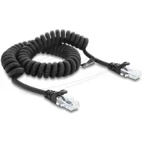 DeLOCK RJ50 Spiralkabel Stecker zu Stecker 1 m schwarz, 1 m, Cat5e, U/UTP (UTP), RJ-50, RJ-50, Schwarz