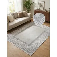Calvin Klein home Teppich "Luster, mit Fransen, Designerteppich" rechteckig 6 mm Höhe Rahmen, Muster, meliert, Wohnzimmer, Schlafzimmer, Esszimmer
