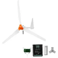 Vevor 1500W 24V Horizontale Windkraftanlage mit Wind- & Solar-Hybridregler, 3 Rotorblätter, 3-Phasen-Wechselstrom, IP67 & Überladeschutz, MPPT- & PWM-Hybridregler, Windturbine für Wohnhäuser RVs Boote