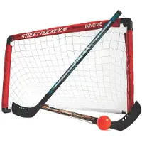 Enero Faltbares Unihockeytor für Kinder, 91 x 61 x 61 cm, mit 2 Schlägern und Ball, Rot