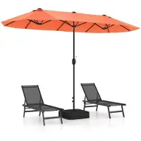 Goplus Doppelsonnenschirm mit Ständer 400 x 200 cm Orange UPF 30+ mit Kurbel