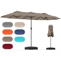 Goplus Doppelsonnenschirm mit Ständer 400 x 200 cm XXL Terrassenschirm mit Kurbel UPF 30+ Braun