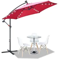 Sonstiges Sonnenschirm Ampelschirm 300cm Kurbelschirm UV-Schutz Wasserdicht mit LED Beleuchtung Beige Rot