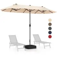 Goplus Sonnenschirm 400 x 200 cm, Doppelsonnenschirm mit Kurbel & LED Solar, Beige