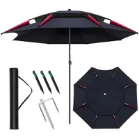 Sonstiges Sonnenschirm Strand UV Schutz 220cm 16 Rippen Sturmfest 360° Neigbar Bodendübel Tragbar Schwarz