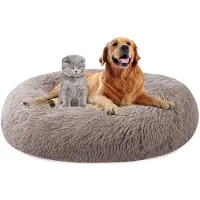 Sonstiges Hundebett rund Ø100cm Beige Brown Plüsch Waschbar rutschfest Haustierbett für Hunde und Katzen
