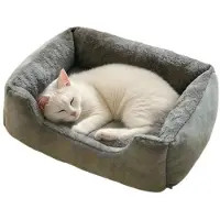 Sonstiges Hundebett Rechteckig Flauschig Plüsch Haustierbett Katzenbett Grau XXL 80x60x15cm