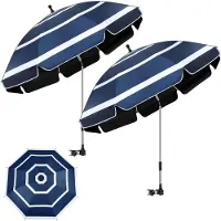 Sonstiges 2er-Pack Strandstuhl Sonnenschirm 124cm, UPF50+ UV-Schutz, 360° drehbar, Dunkelblau/Weiß