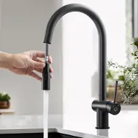 CECIPA Küchenarmatur Schwarz Ausziehbar 2 Strahlarten 360° Drehbar Edelstahl Mischbatterie mit Brause Hochdruck
