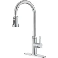 Sonstiges Küchenarmatur mit ausziehbarer Brause, 360° schwenkbar, Edelstahl, gebürstetes Nickel, mit Deckplatte