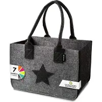 Unyqoos Filz-Einkaufstasche 40 x 27 x 27 cm – faltbarer Shopper aus 5 mm Filz, besonders stabil und reißfest, extra lange Henkel, grau mit Stern, waschbar 30°