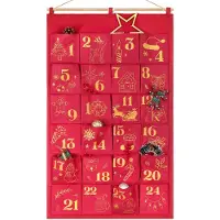Merkloos Adventskalender zum Befüllen - 24 Taschen - 110 x 68 cm - Rot und Gold - Wiederverwendbar