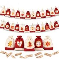 Dripio Adventskalender zum Befüllen, 24 Jutebeutel mit Holzklammern