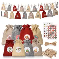 Dripio Adventskalender-Set, 24 Jutebeutel mit Kordelzug, DIY, Zahlenaufkleber
