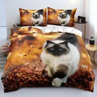 Sonstiges Bettwäsche-Set 220x240cm 3D Katze Weiß Mikrofaser 3-teilig mit 2 Kissenbezügen 80x80cm
