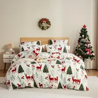 Sonstiges Bettwäsche-Set 135x200 cm 4-teilig Mikrofaser Weiß Winter Weihnachten 2x Kissenbezug 80x80 cm