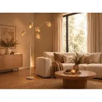 Meine Wunschleuchte Große Stehlampe 5-flammig Höhe 200cm, Stoffschirme Beige Gold inkl. E14 LEDs